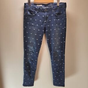 Adriano Goldschmied The Stevie Ankle Slim Straight Leg Hearts Print Jeans - 30R